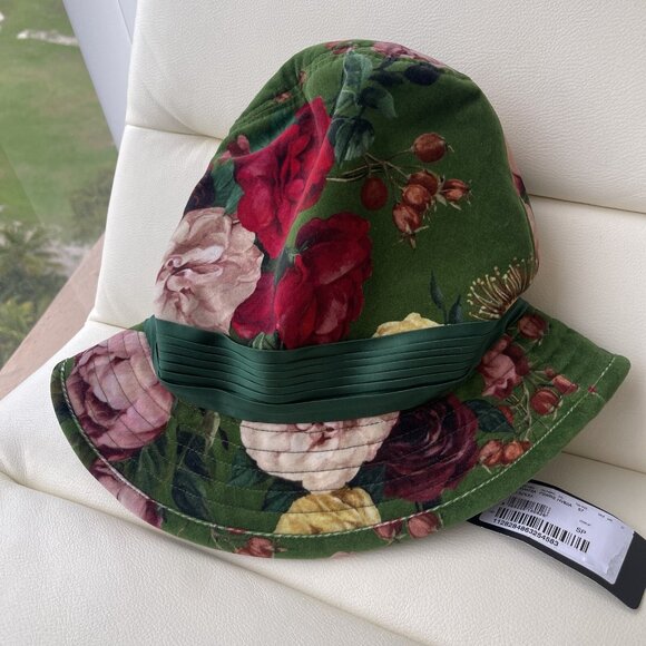 NWT DOLCE & GABBANA DOLCE & GABBANA GREEN WIDE BRIMMED FLORAL PRINT BUCKET HAT S main image 4